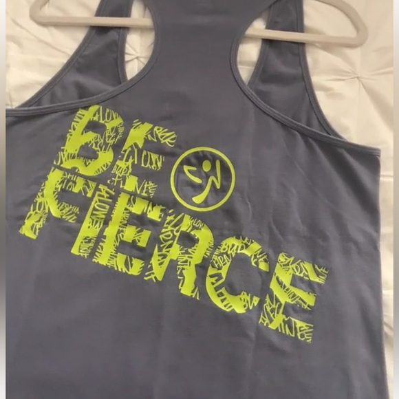 ZUMBA TOP - GRAY WITH GREEN NEON LETTERS - Picture 3 of 9
